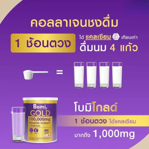 Bomi Gold Collagen Plus Calcium โบมิโกลด์ คอลลาเจน พลัส แคลเซียม ( 1กระป๋อง 100g // 1ซอง 250 กรัม) รูปที่ 3