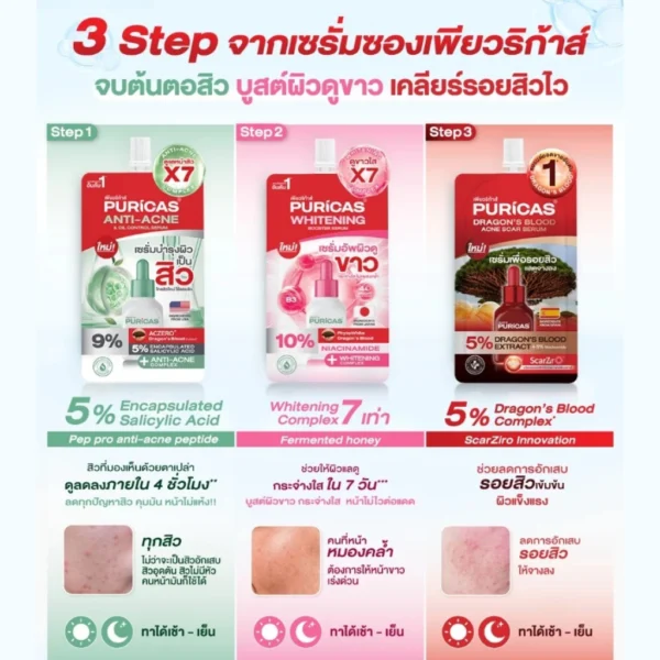 Puricas เพียวริก้า เซรั่มบำรุงผิวหน้า (1 กล่อง 6 ซอง)