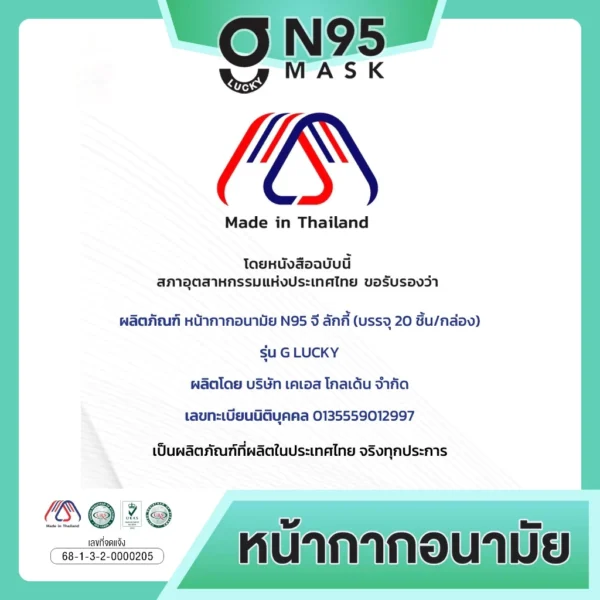 G LUCKY N95 Mask หน้ากากอนามัย N95 ( 1 กล่อง 20 ชิ้น )