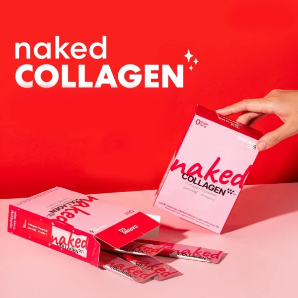 Naked collagen เนคเค็ท คอลลาเจน " แบบผง " ตรา Daring&co. ( 1 กล่อง 12 ซอง ) กล่องสีแดง
