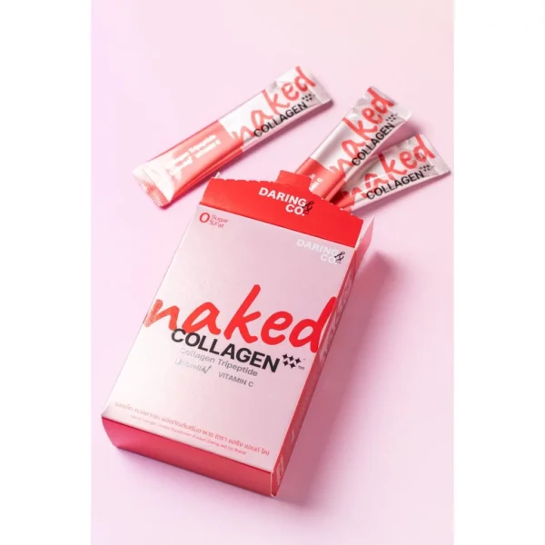 Naked collagen เนคเค็ท คอลลาเจน " แบบผง " ตรา Daring&co. ( 1 กล่อง 12 ซอง ) กล่องสีแดง