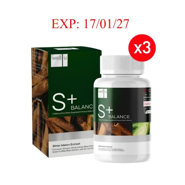 ดีไซน์ที่ยังไม่ได้ตั้งชื่อ (6) S+ Balance Well U " Pack 3 " เวลยู เอสบาลานซ์ พลัส ( 1 ขวด 30 แคปซูล x3)